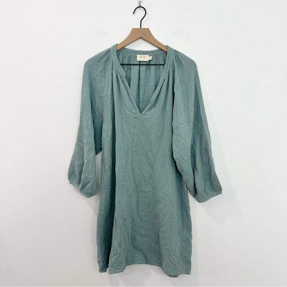 Nation LTD Nala Peasant Dress Dusty Blue Long Sleeve Cotton Dress Size Small - Picture 2 of 7